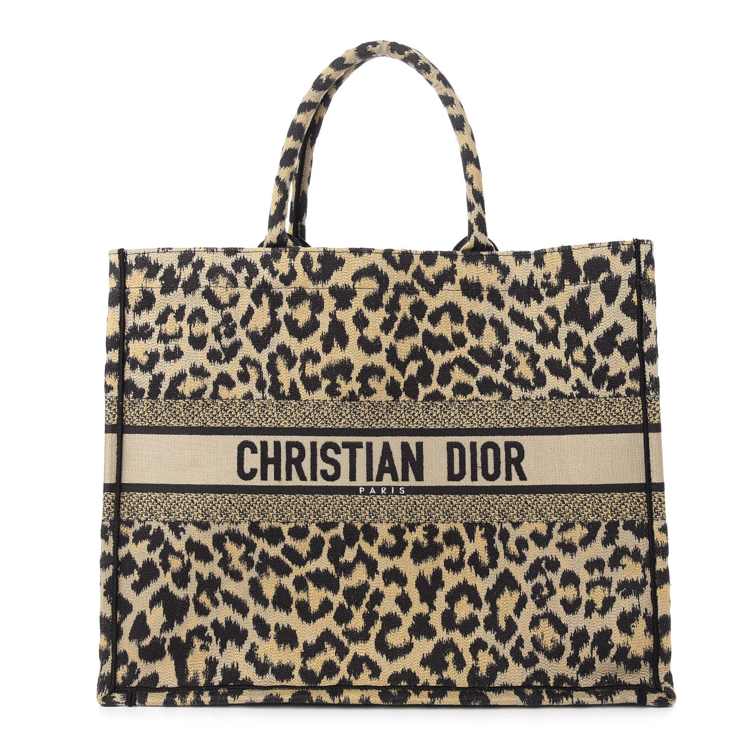1E5833E1-A3B6-E433-8E1F-7D3AF19B2E7E-1 CHRISTIAN DIOR Canvas Mizza Large Leopard Book Tote Beige. - Image 1