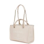 Small Deauville Shopping Bag White Boucle Light Gold Hardware.