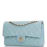 Medium Classic Double Flap Bag Blue Quilted Caviar Light Gold Hardware. - Image 4