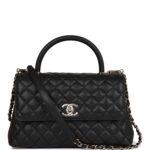 Small Coco Handle Flap Bag Black Caviar Light Gold Hardware. - Image 3