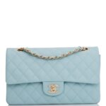 Medium Classic Double Flap Bag Blue Quilted Caviar Light Gold Hardware. - Image 2
