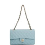 Medium Classic Double Flap Bag Blue Quilted Caviar Light Gold Hardware. - Image 3