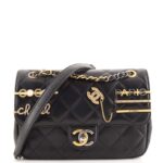 Black Small Flap Bag Embellished Glass Pearls. - Image 2