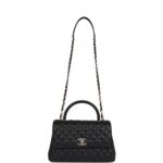Small Coco Handle Flap Bag Black Caviar Light Gold Hardware. - Image 4