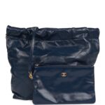 Large 22 Bag Navy Lambskin Antique Gold Hardware. - Image 3