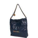 Large 22 Bag Navy Lambskin Antique Gold Hardware. - Image 4